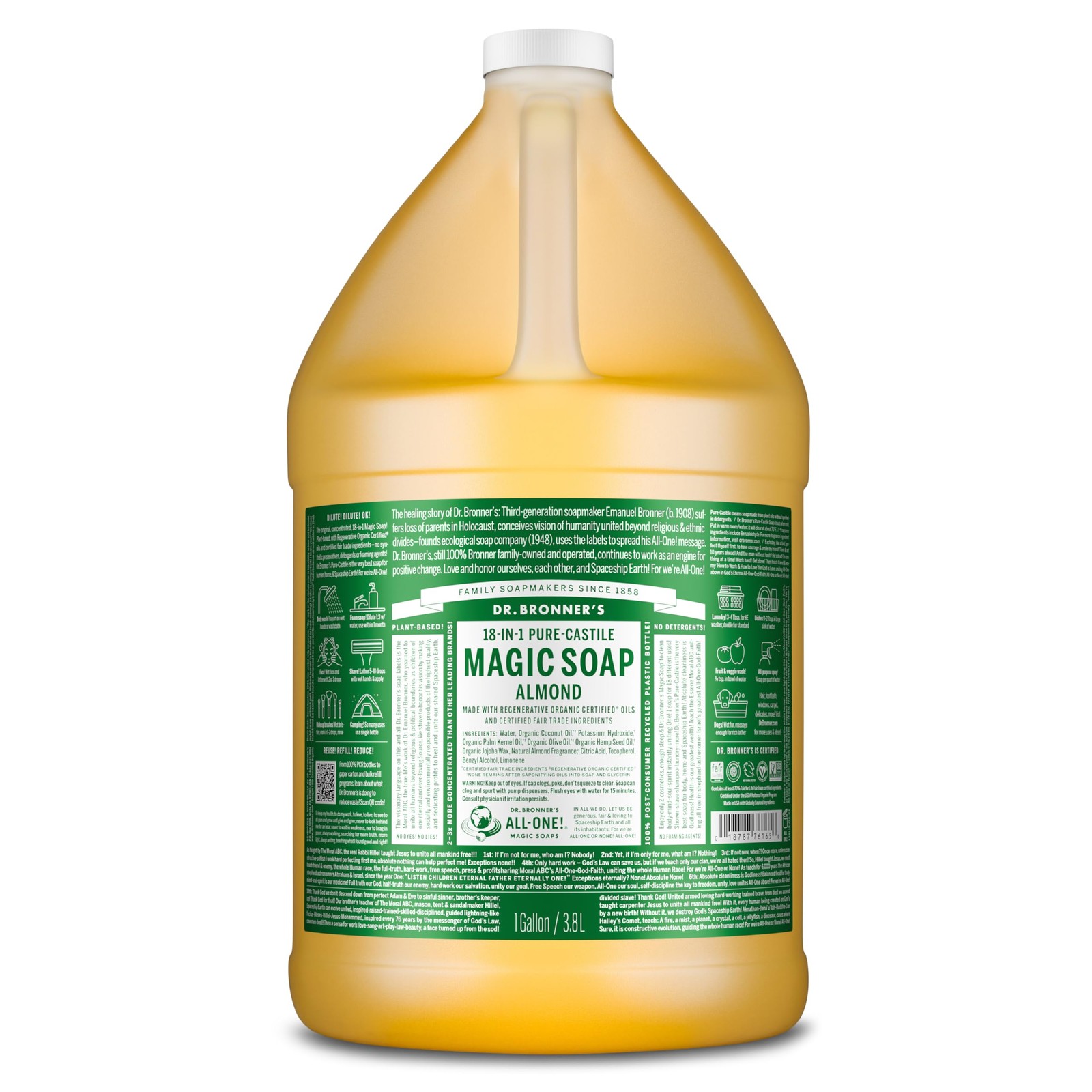 Dr. Bronner’s Pure-Castile Magic Soap Liquid 128 Fl Oz (Pack of 1), Yellow