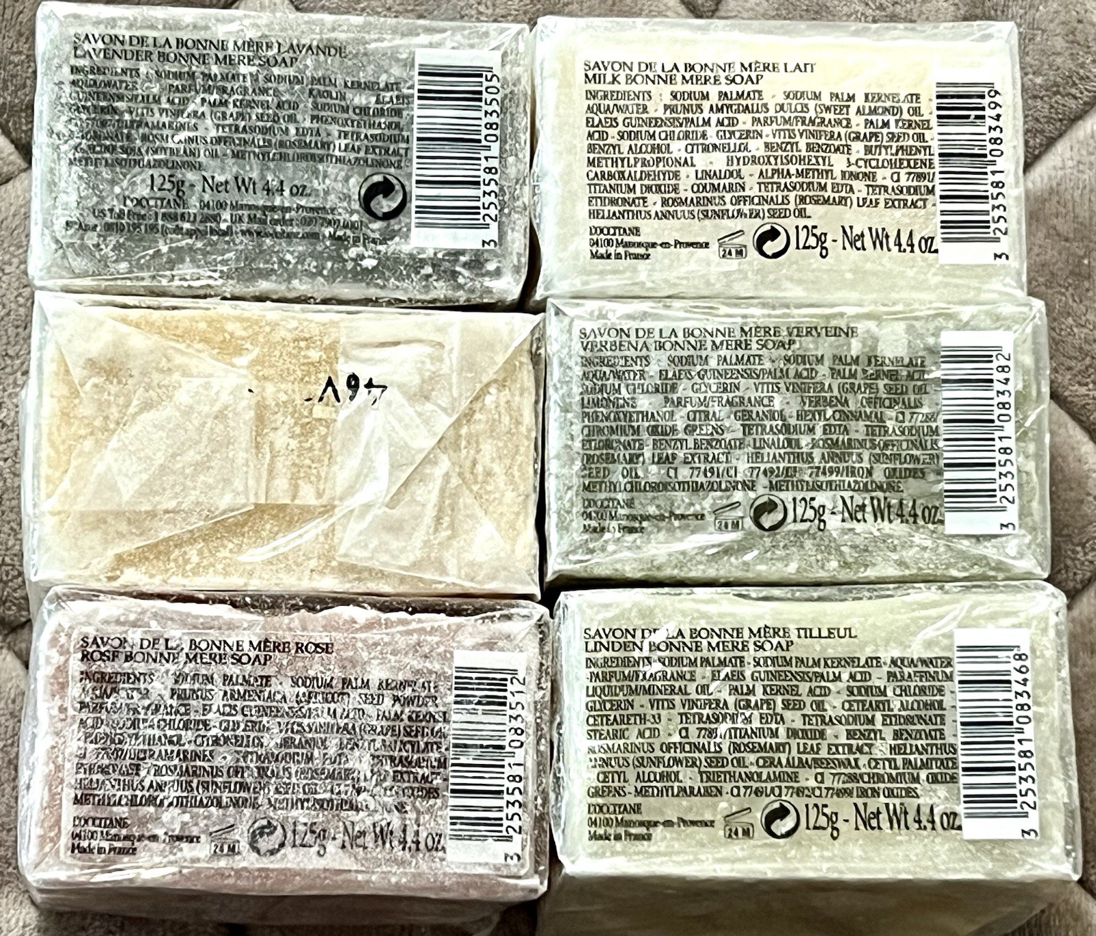 L’Occitane Bonne Mere Soap Lot 6 Bars 4.4 oz New READ Linden Rose Milk Lavender
