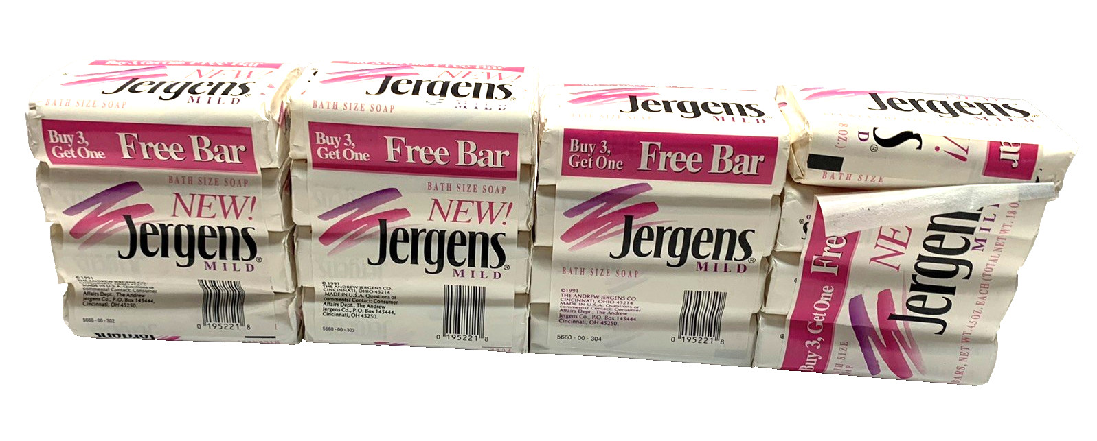 Vintage 1991 Jergens Mild Bath Size Bar Soap 16 Bars 4.5 Oz. Each USA New