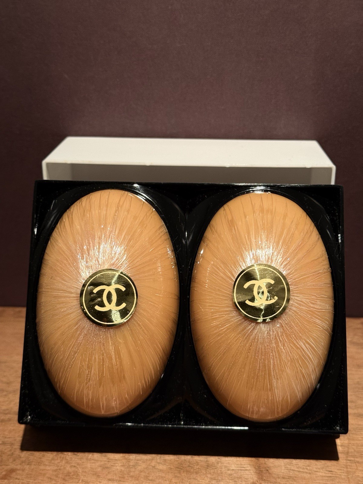 Vintage CHANEL Scented Perfume Oval Soap Plastic Case Set Of 2 Sealed SEE PHOTOS