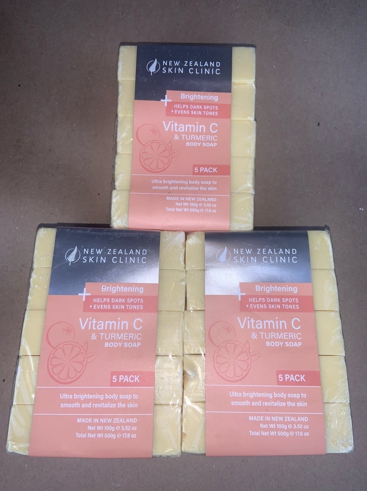 3x Of 5 Pack Vitamin C Turmeric Brightening Soap 3.52 Oz New Zealnd Skin Clinic