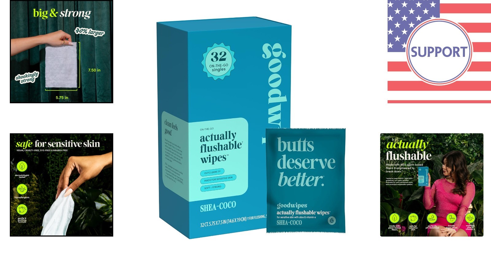 Gentle Shea Coco Flushable Wipes – Individually Wrapped, Septic Safe – 32 Count