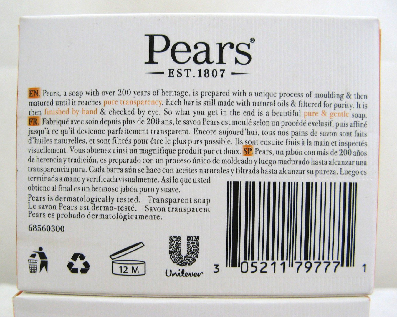 Pears Transparent Soap Moisturizing Glycerin 4-Pack 3.53 oz. Body Face Hands