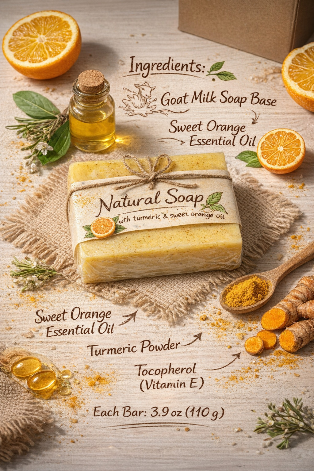 Turmeric Soap Bar with Goat Milk Handmade 3 Bars