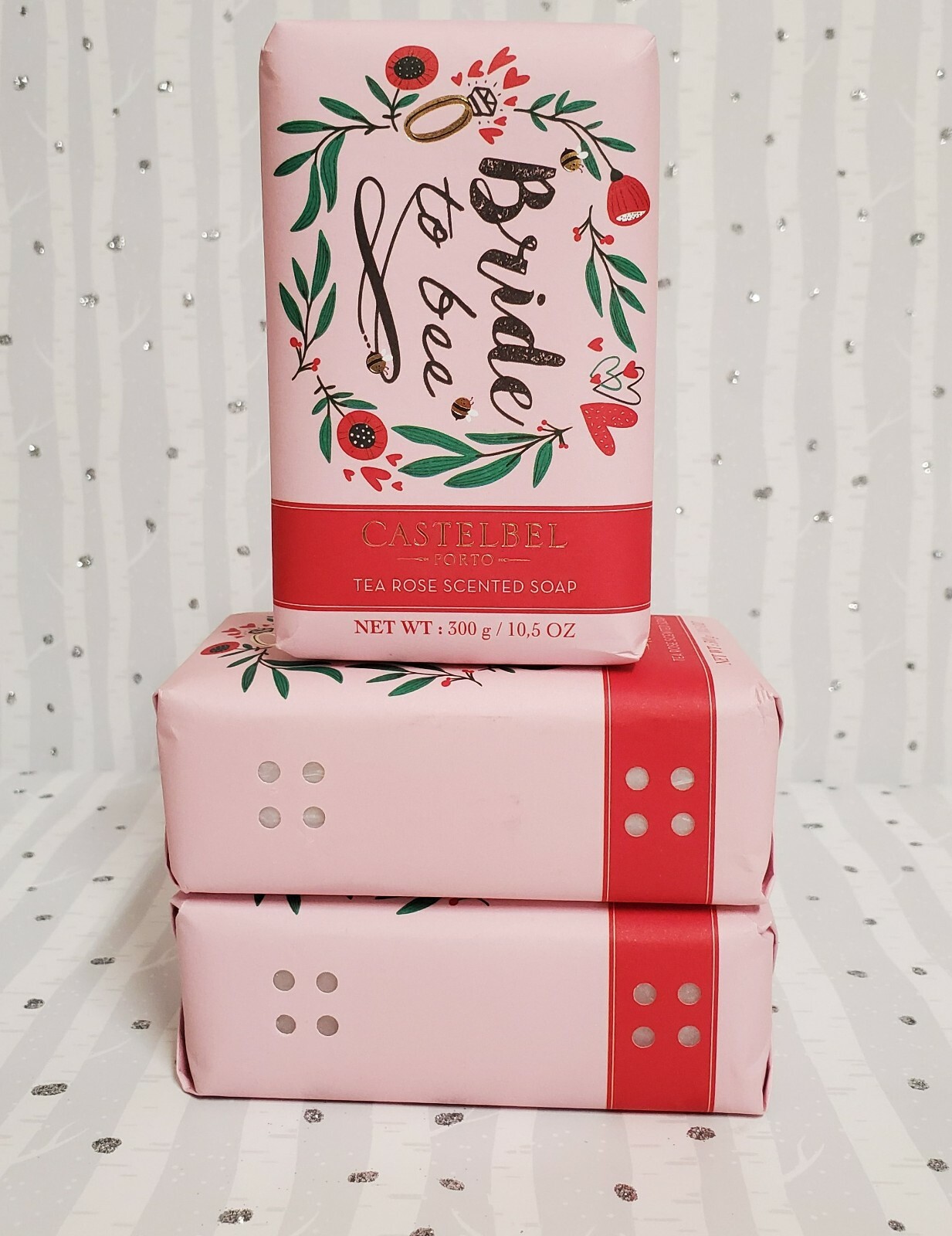 Castelbel Porto Tea Rose Scented Soap Bride To Bee Theme 3 Bars 10.5 oz Each