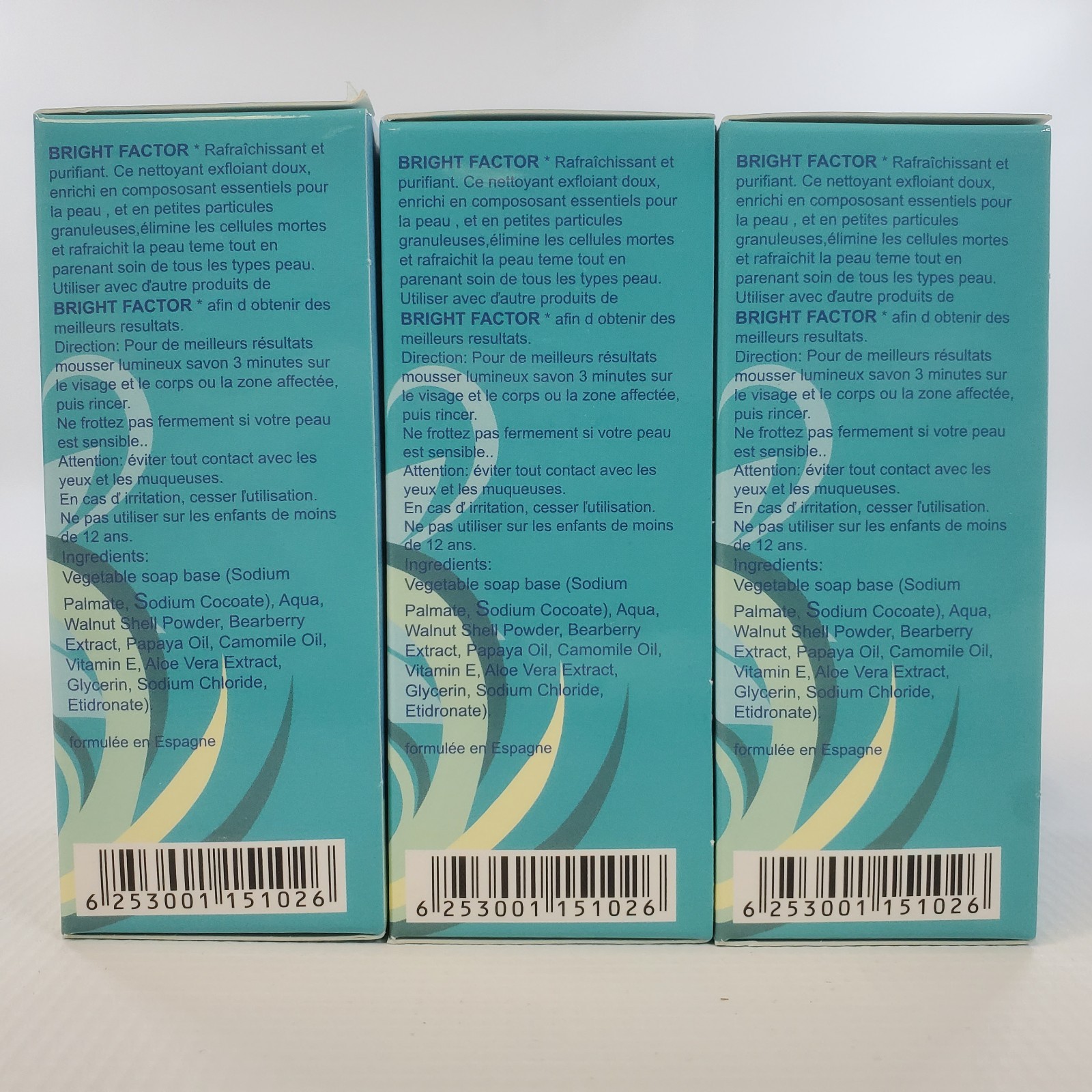 Bright Factor Savon Exfoliating Soap – Pack of 3 x 7oz (200g) – Jojoba Oil Aloe