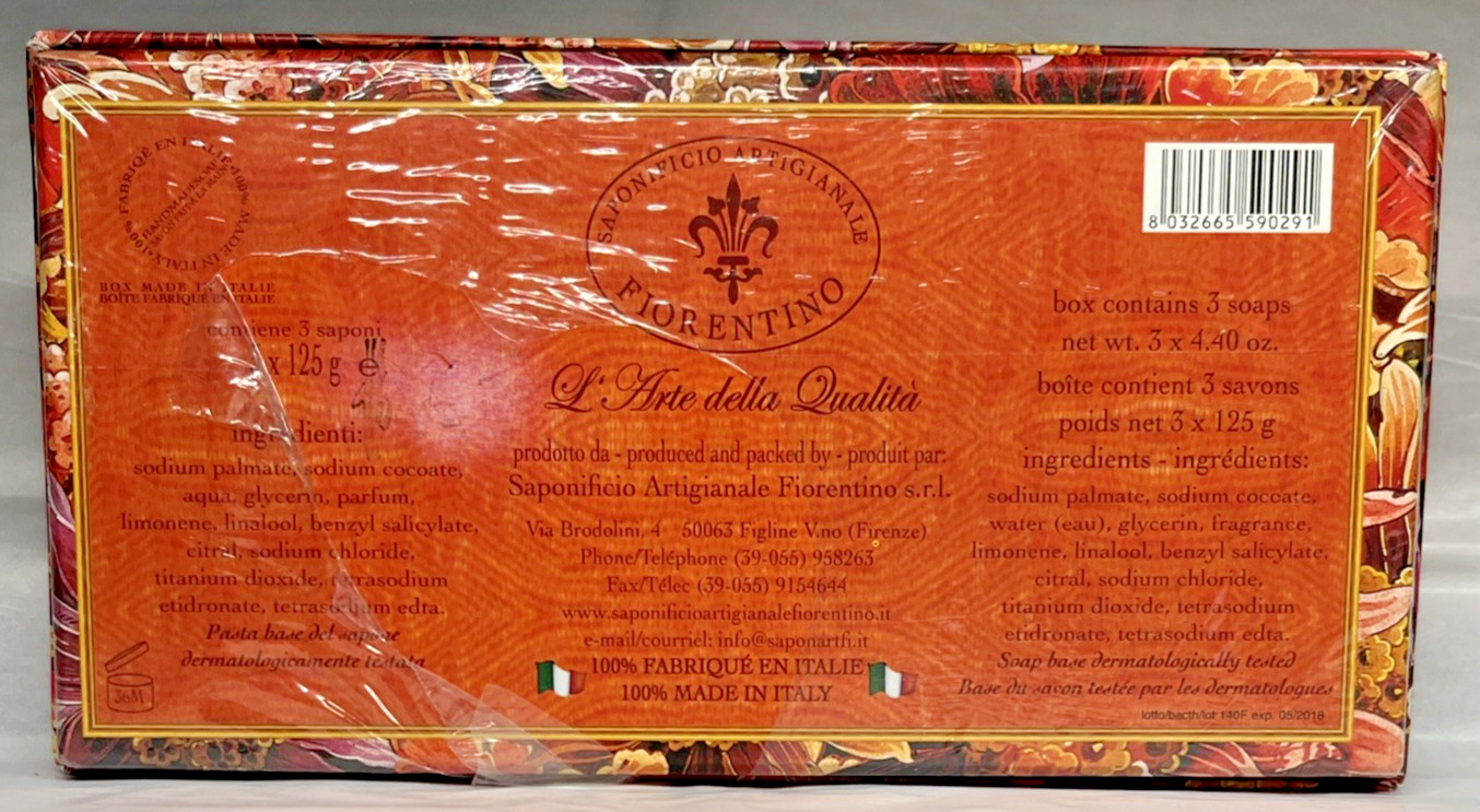 Saponificio Artigianale Fiorentino Orange Blossom Bar Soap From Italy 3 x 4.40oz
