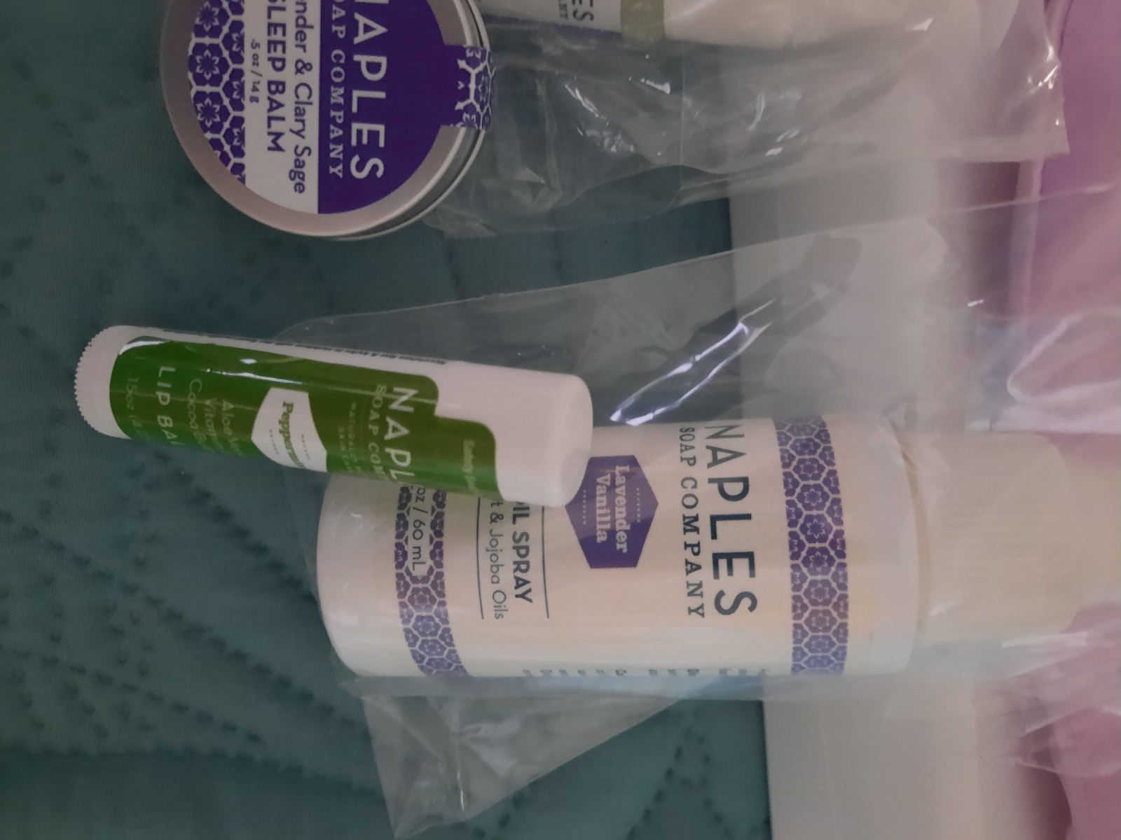 Naples Soap Company Travel Luxuries Set 6pc + Bag Body Oil Shower Spray Eye Mask