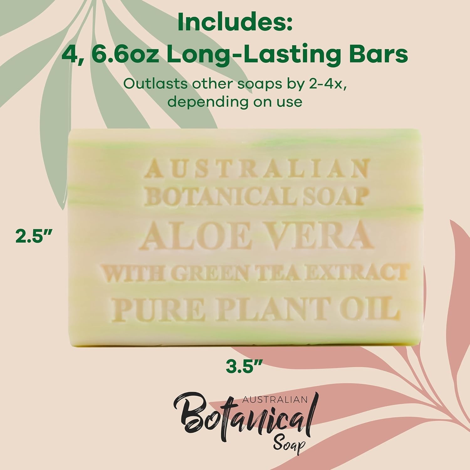 Pack of 4 Aloe Vera Soap Bars – 6.6 oz Luxury with Green Tea & Shea Butter