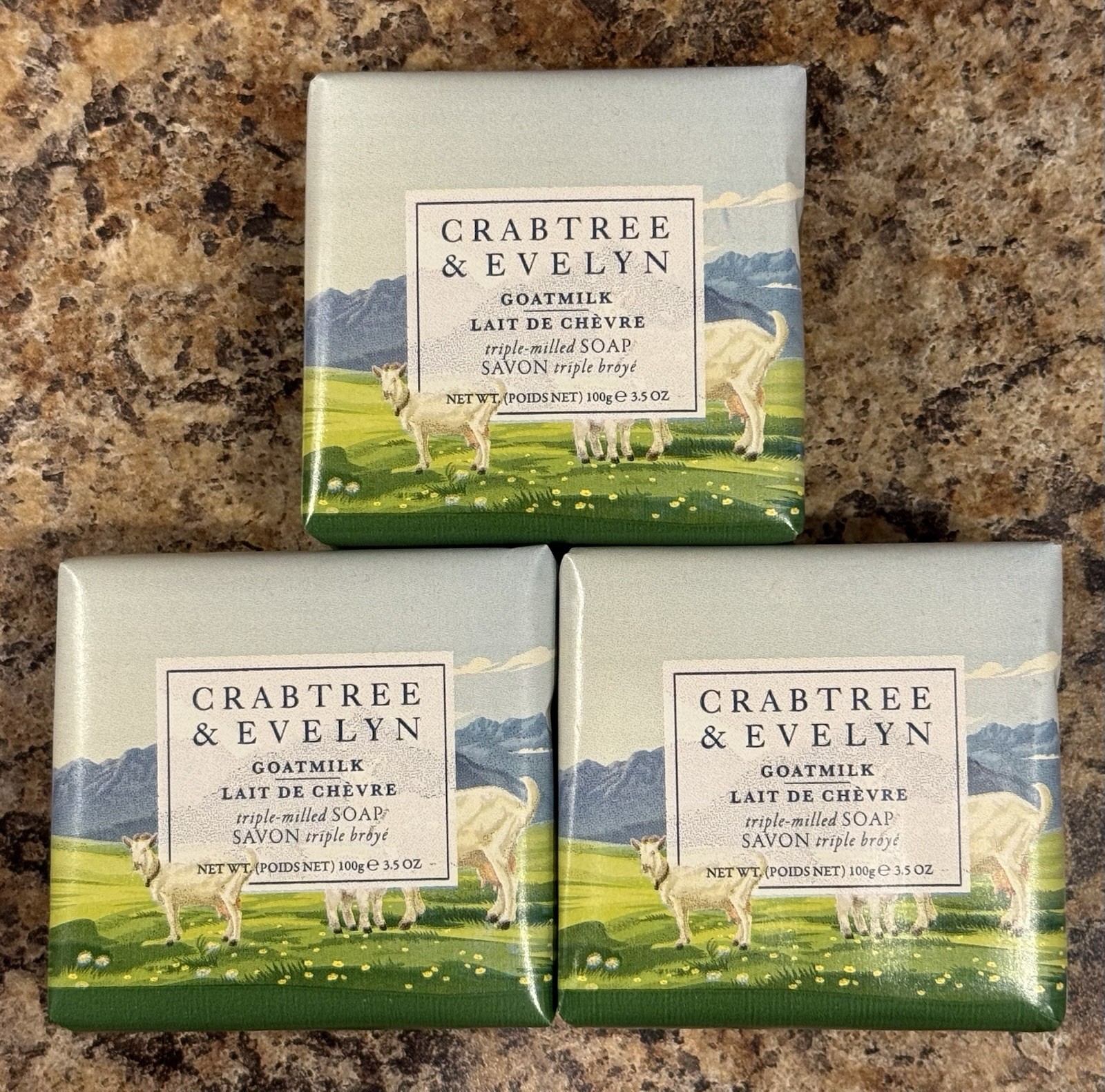 Crabtree & Evelyn GOATMILK Triple Milled Soap Bar Set of 3 – 3x 3.5oz