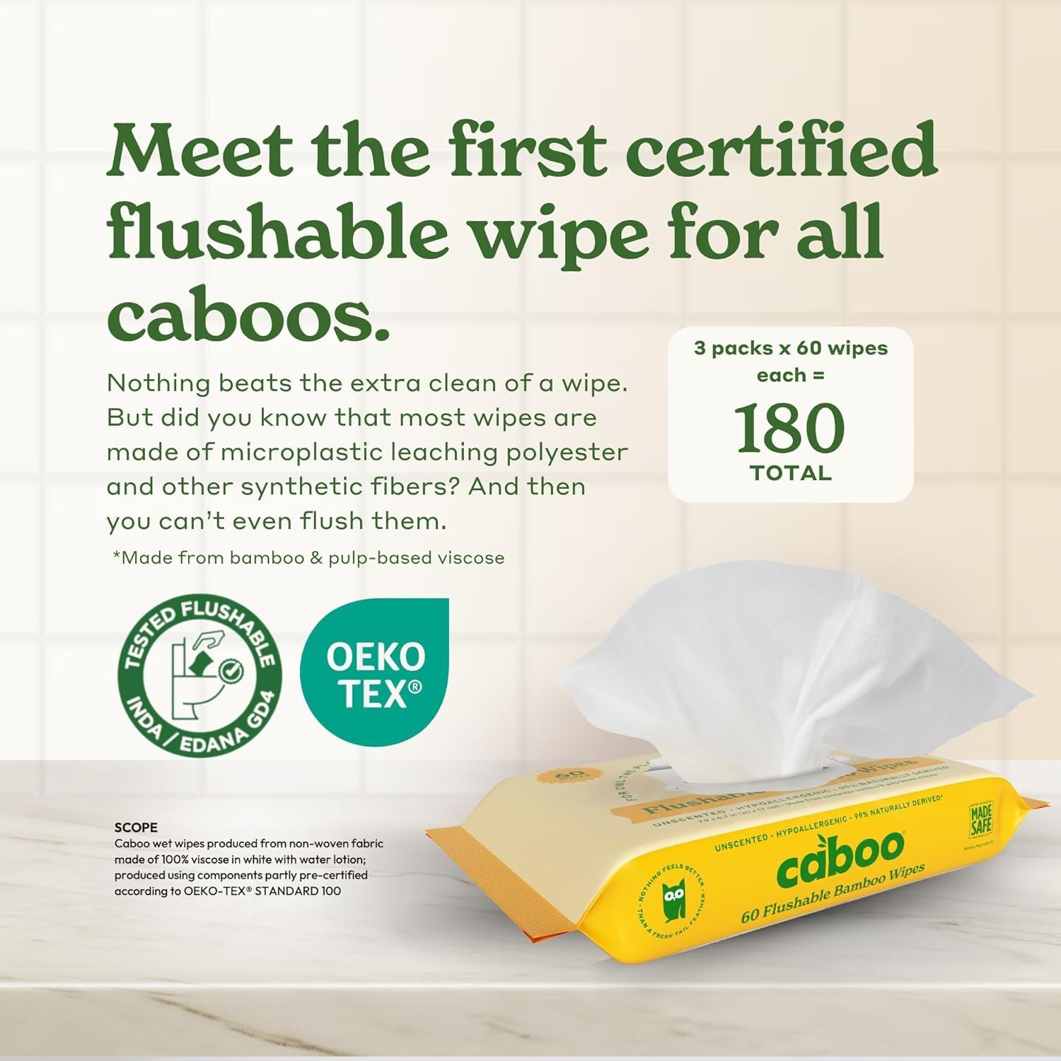 180 Count Certified Flushable Wipes – Chemical-Free & Eco-Friendly Bamboo Care