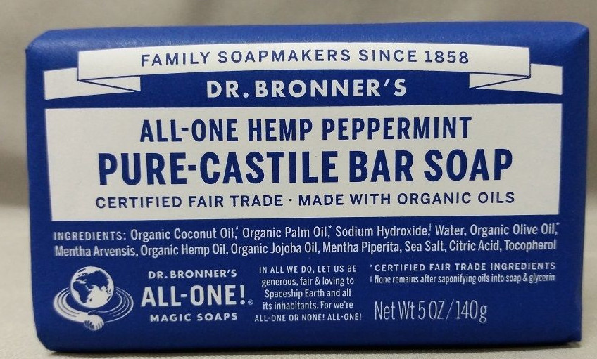 Dr. Bronners Pure-Castile Bar Soap Peppermint Hemp 5 oz Fair-Trade