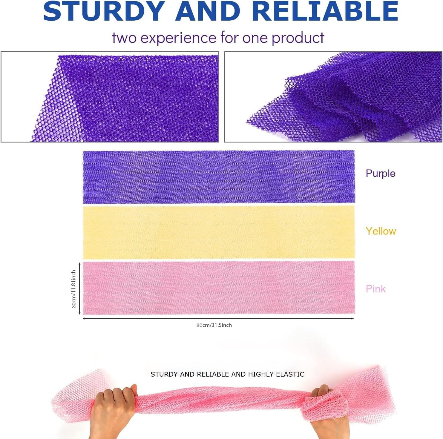 UJFQBH 3 Pieces African Bath Sponge Net Long Pink ,Yellow,purple