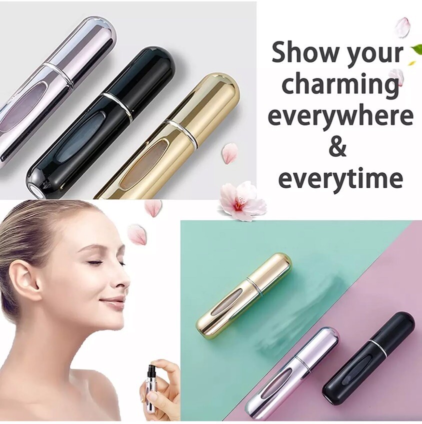 6PCS Mini Refillable Travel Portable Perfume Atomizer Bottle Spray Pump Case