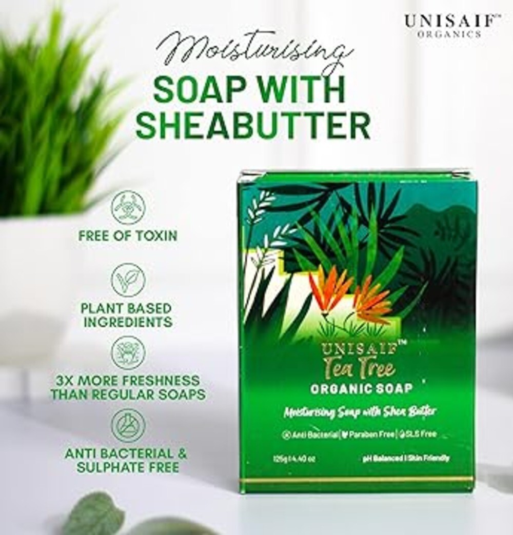 Unisaif Tea Tree Organic Body Soap Bar, Natural Moisturizing With Shea Butter