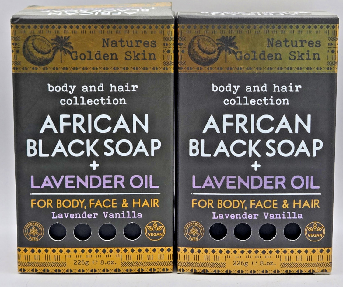 2 Natures Golden Skin African Black Lavender Oil Soap Body Face & Hair 8 oz VHTF