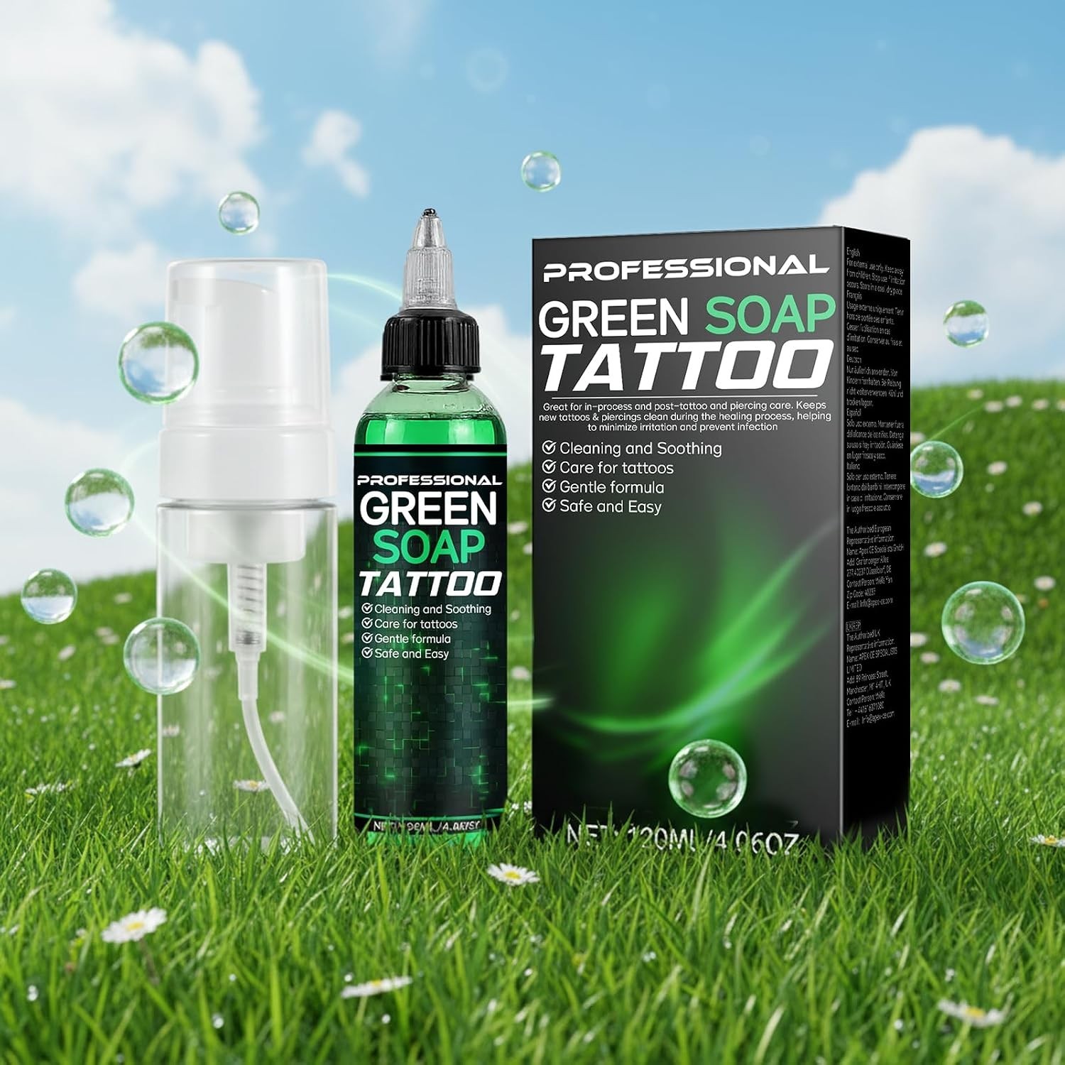 Green Soap Tattoo 4OZ – Concentrated Tattoo Soap with Foaming Bottle 120ml, W…