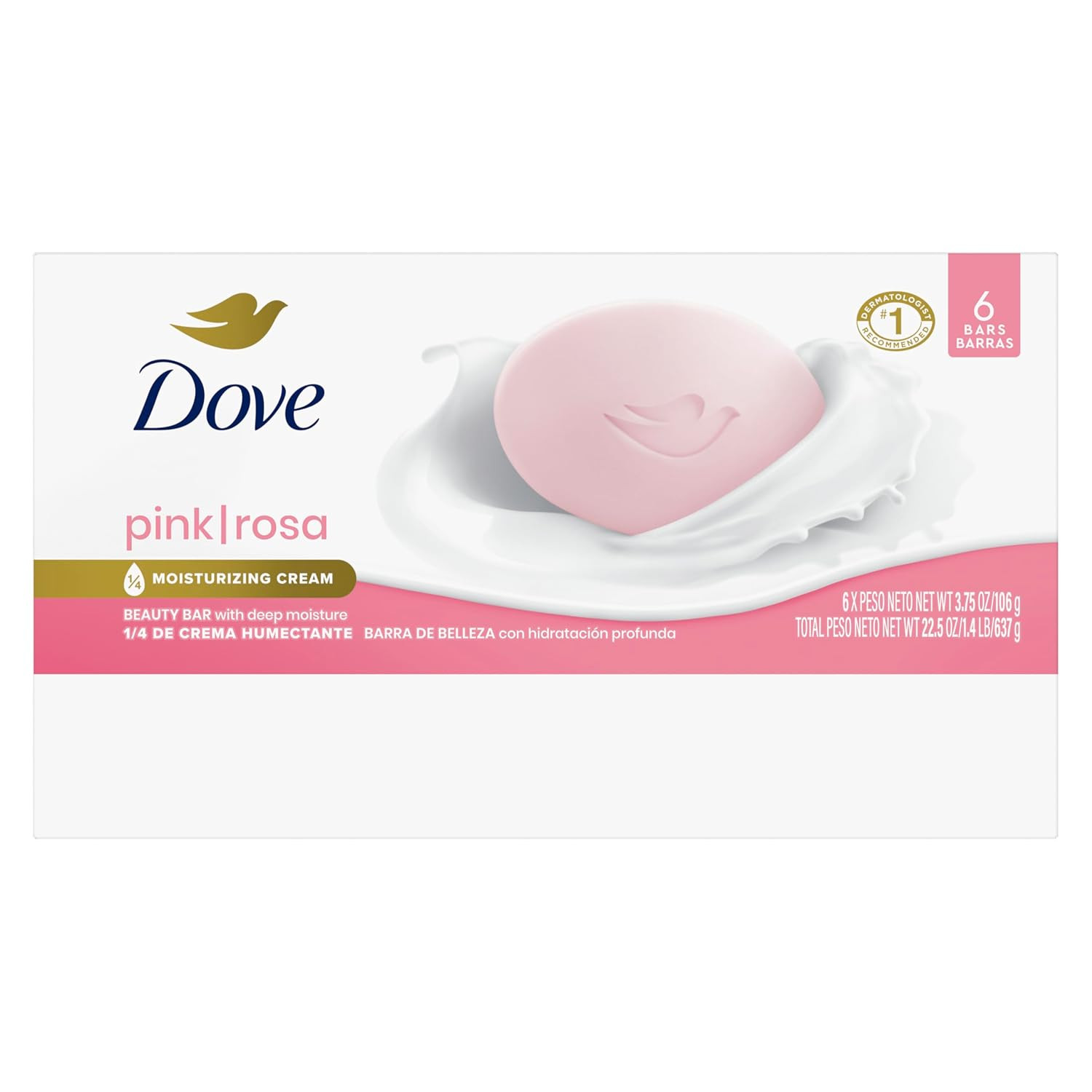 Dove Beauty Bar Soap Pink Rosa, 6 Bars for Soft, Smooth Skin, Cleans & Moisturiz
