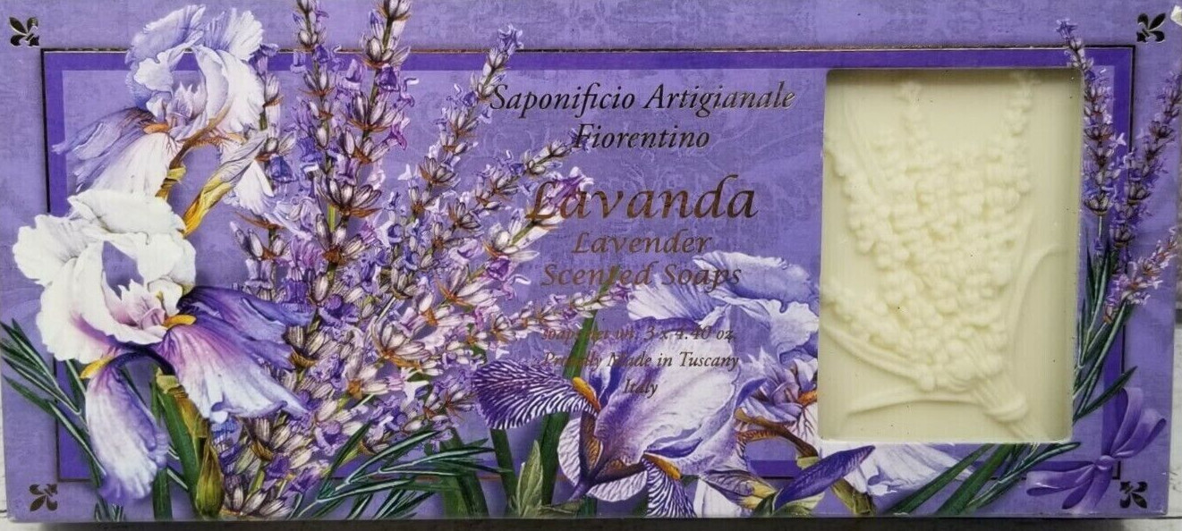 SAPONIFICIO ARTIGIANALE FIORENTINO LAVENDER SCENTED SOAPS 3X4.40oz FREE SHIPPING