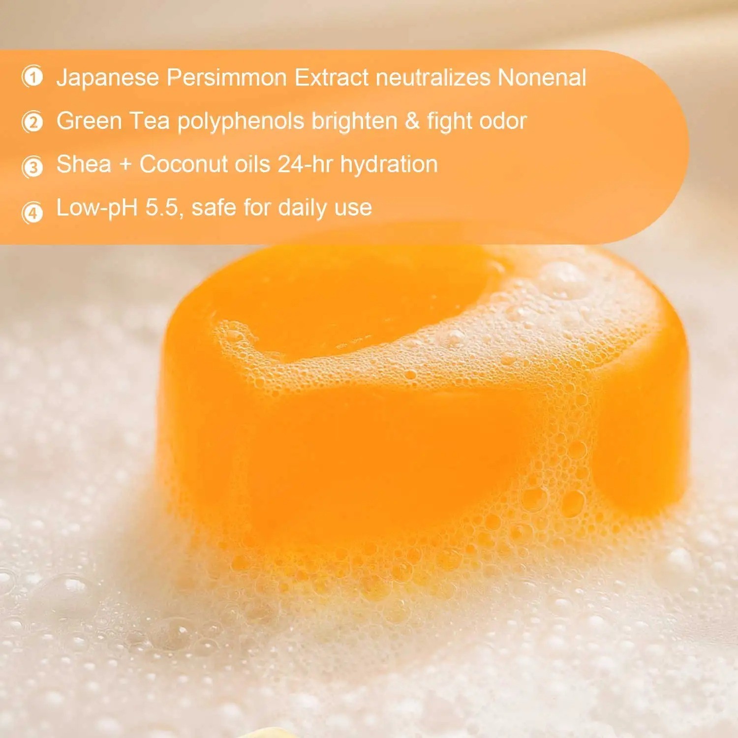 Persimmon Body Odor Soap Bar Green Tea Extract Deodorizing Cleanser 100g Unisex