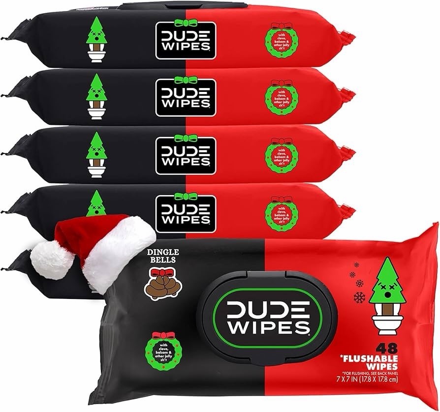 DUDE Wipes Dingle Bells Flushable 6 Pack 288 Wet Wipes Sealed