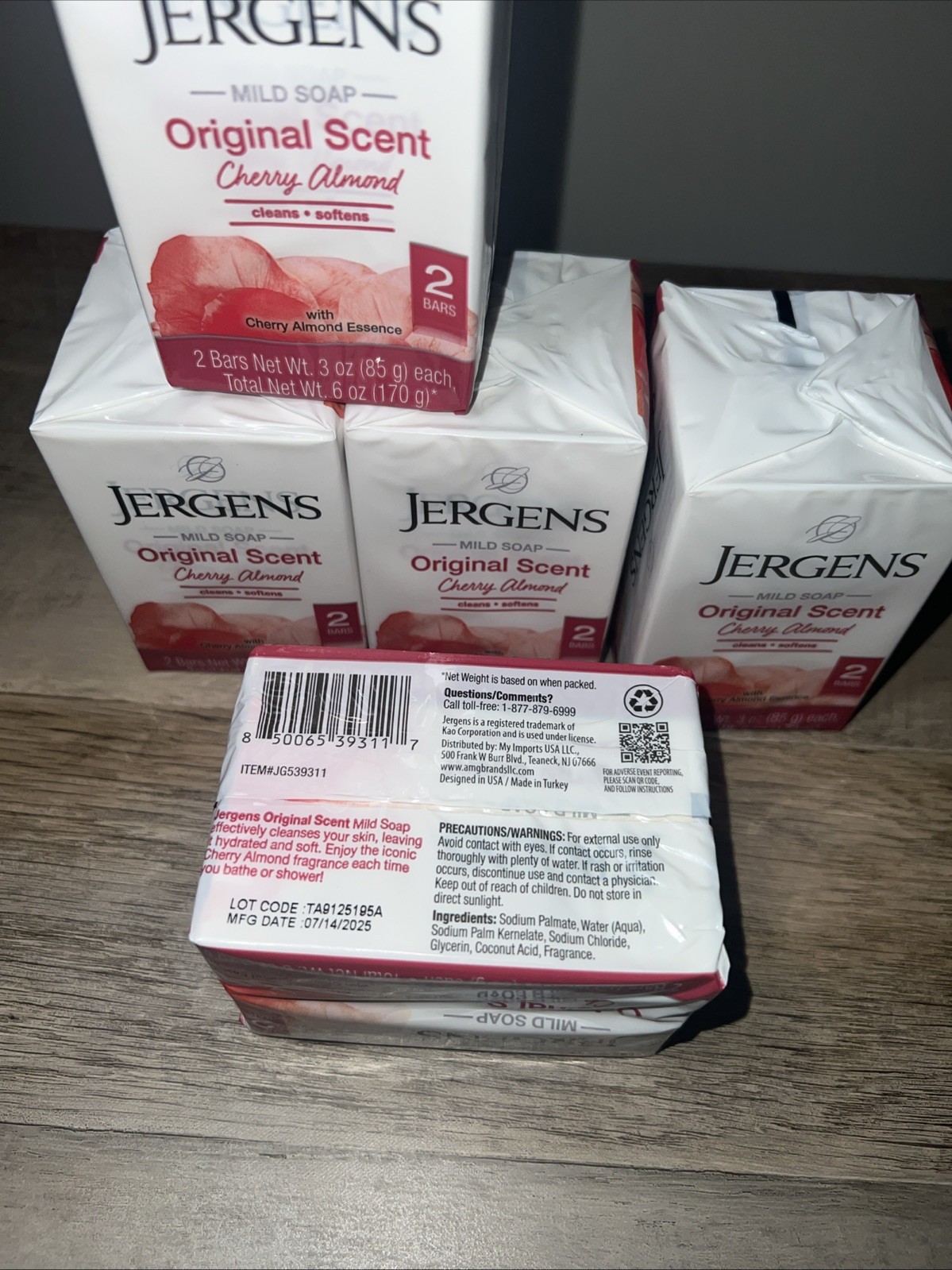 5 Packs (10Bars Total) Jergens Cherry Almond Mild Soap Original Scent, Free Ship