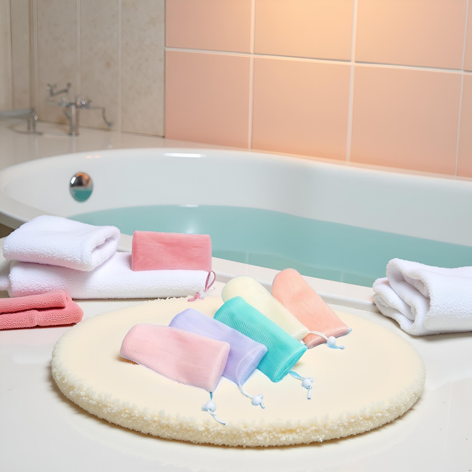 5Pcs Exfoliating Mesh Soap Pouch Bubble Foam Net Bag for Shower Saver Pouch D…