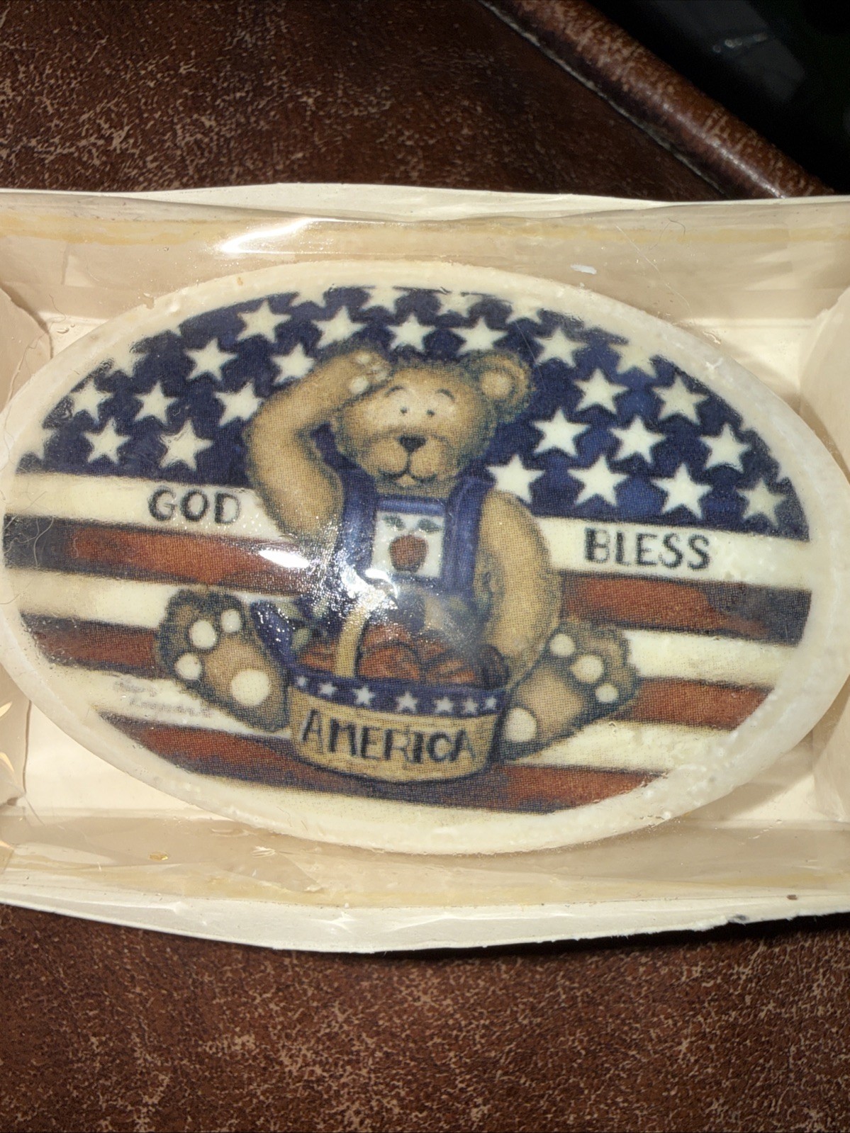 Lasting Impression Soap Art! God Bless America Picture Soap! Vtg! 3” Bar