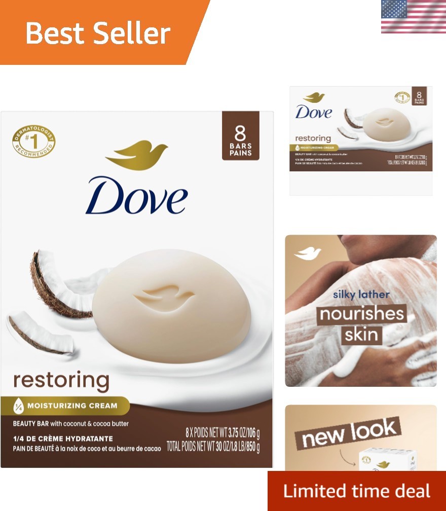 8-Pack Dove Restoring Beauty Bars – Nourishing Coconut & Cocoa Butter Formula