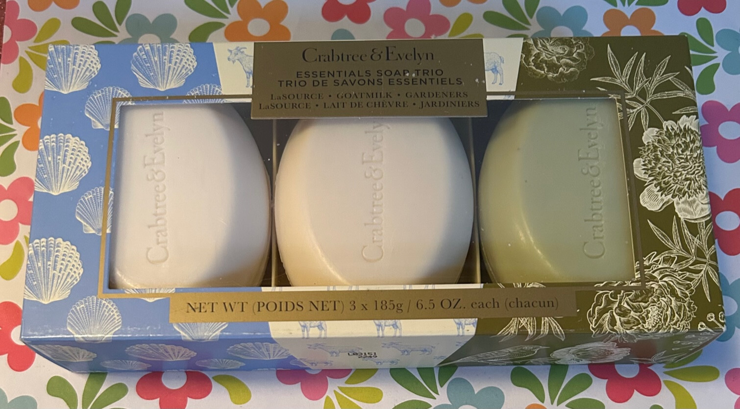 CRABTREE & EVELYN ESSENTIALS SOAP TRIO LA SOURCE – GOATMILK – GARDENERS 6.5oz EA