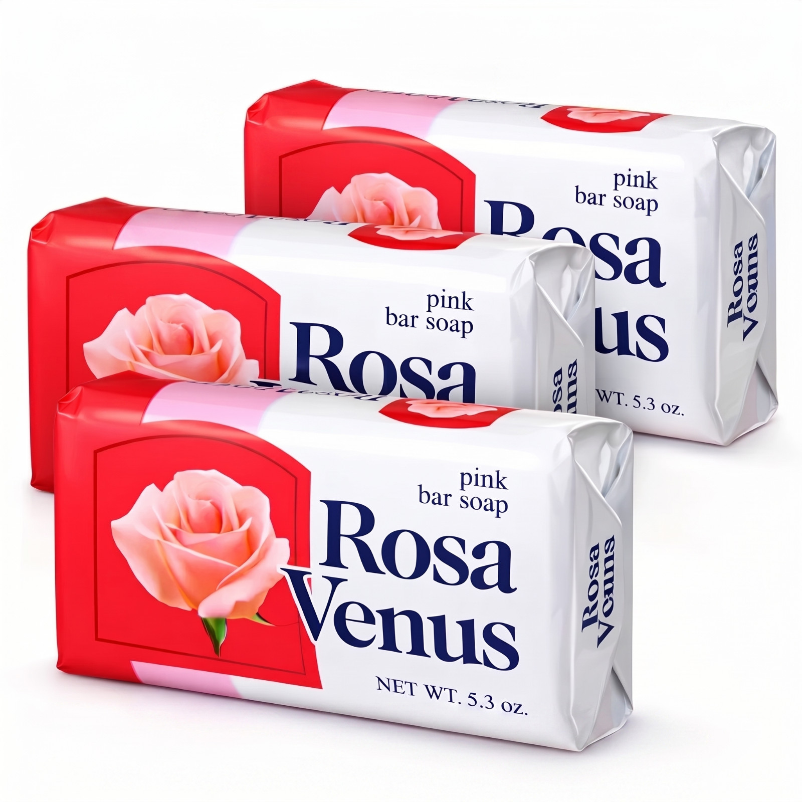 Rosa Venus Pink Bar Soap 3 Pack Floral Scent Moisturizing Bath Soap