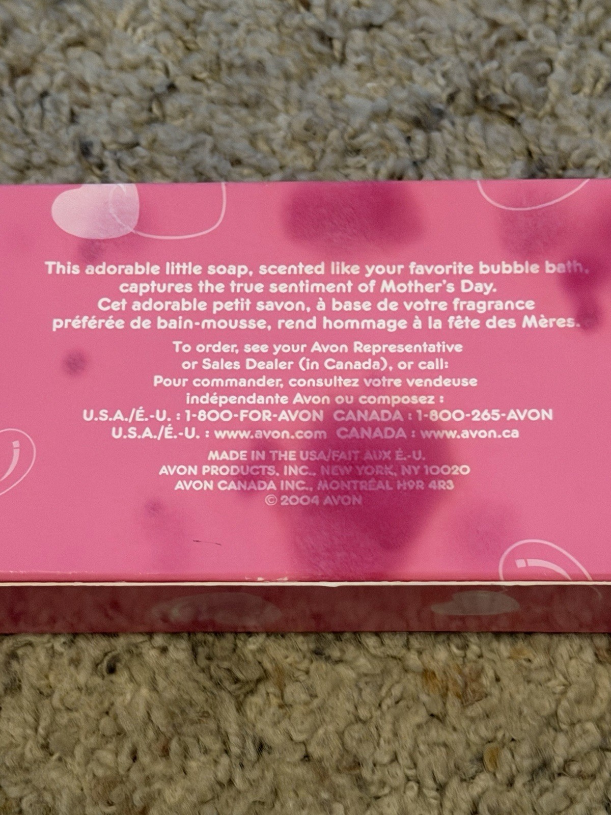 VTG 2004 Avon Mom Body Bar Soap, Bubble Bath Scent, Pink Hearts, 5 oz, USA made