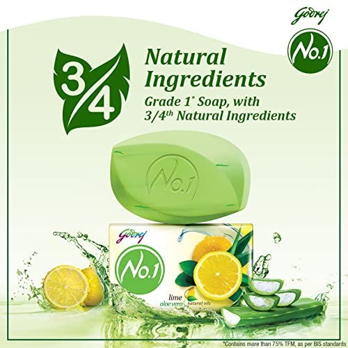 Godrej No.1 Lime Aloe Vera Soap 150g High TFM Grade 1 Bathing Soap Pack of 6 FS