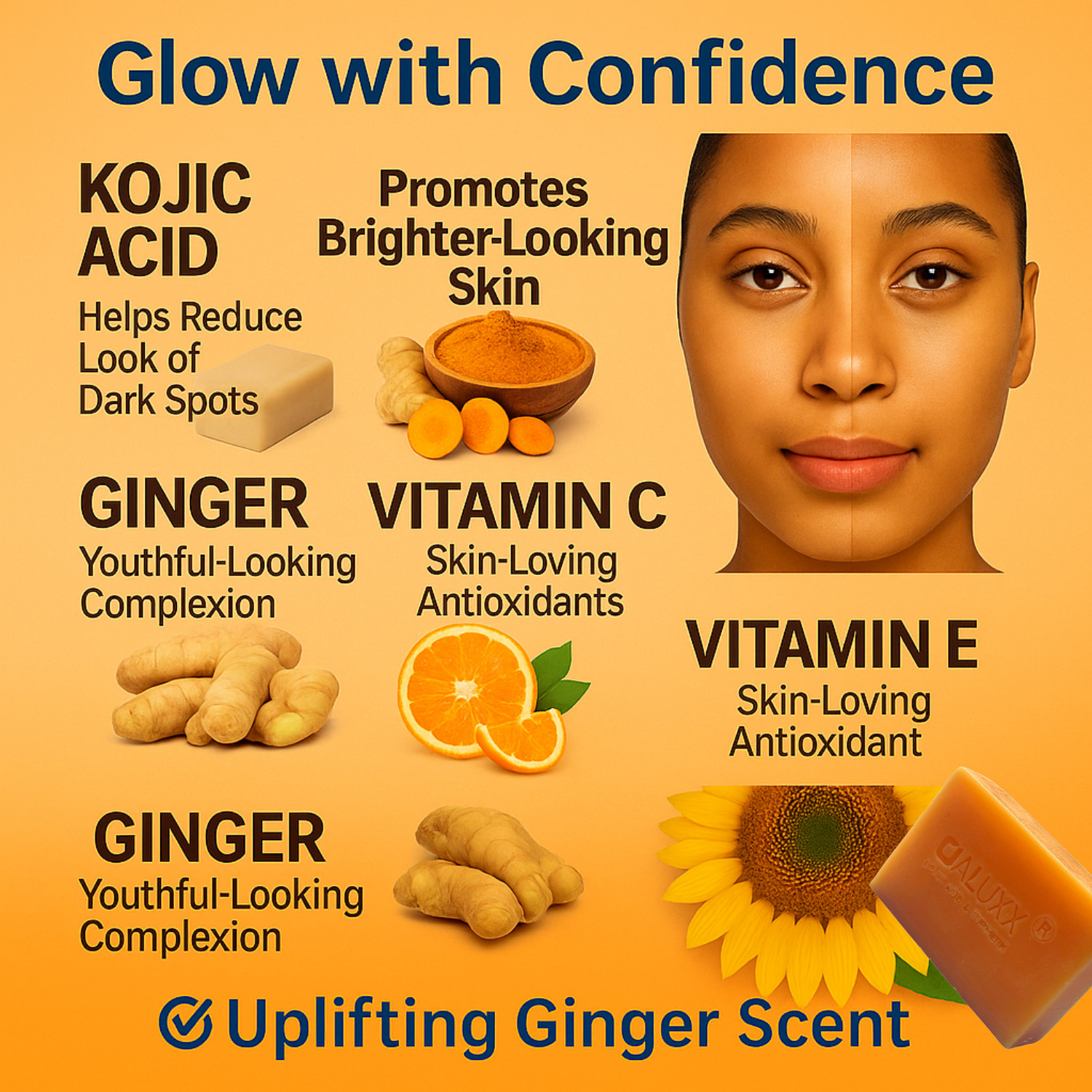 OALUXX Kojic Acid and Turmeric Soap Bar, Nourishing Face & Body Cleanser 3.5oz