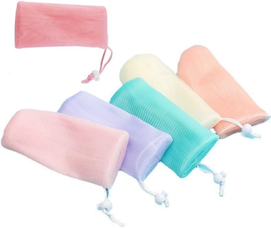5Pcs Exfoliating Mesh Soap Pouch Bubble Foam Net Bag for Shower Saver Pouch D…
