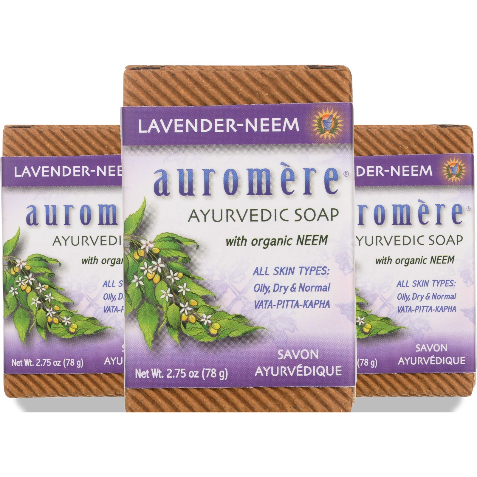 Auromere Ayurvedic Lavender Neem Soap 2.75 Oz 3 Pack