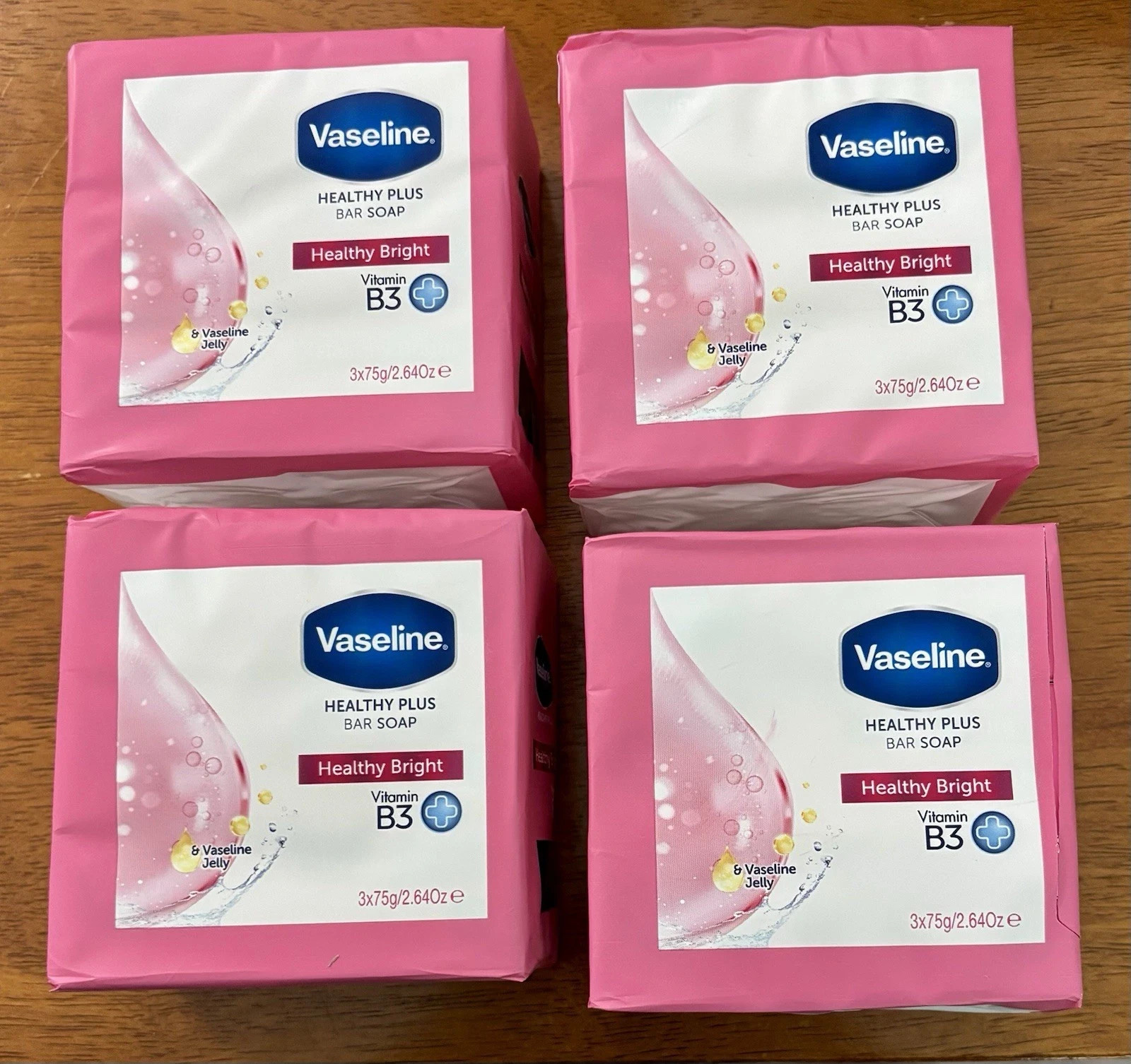 4X Vaseline Healthy Plus Bar Soap Healthy Bright, Vitamin B3 – 3 CT – 2.64 Oz