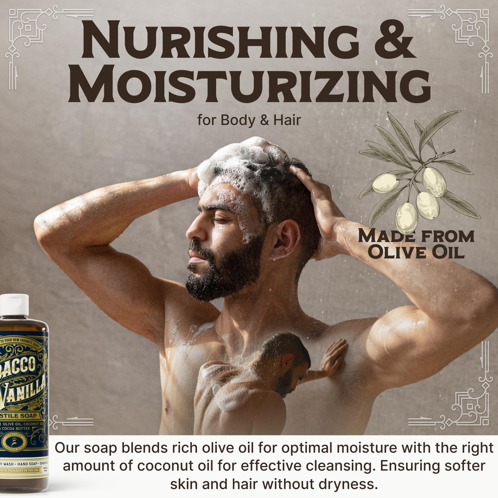 Castile Liquid Body Wash for Sensitive Skin – Natural Shampoo for Men with Ol…