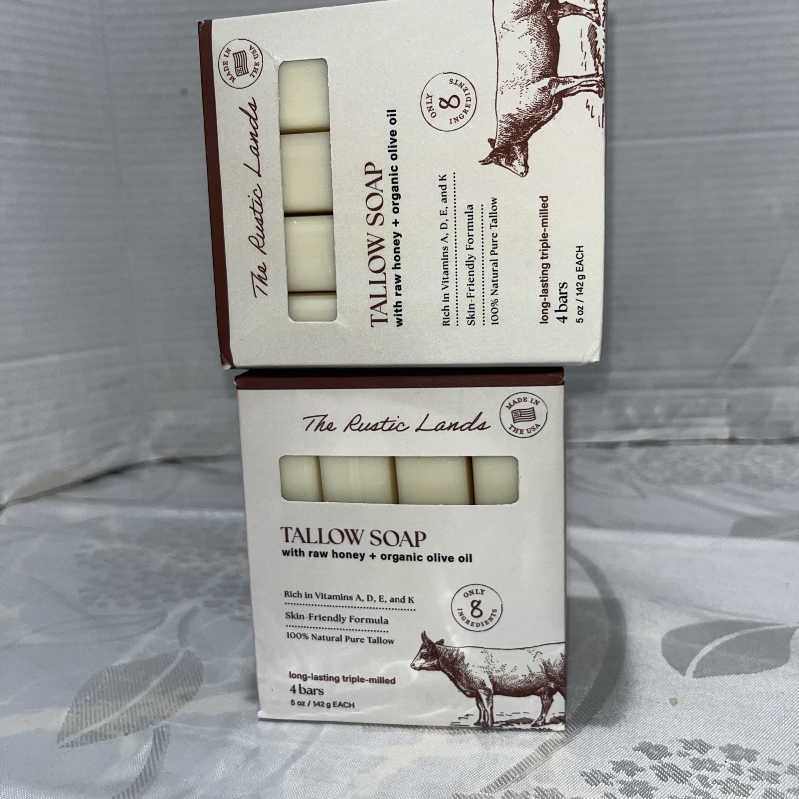 THE RUSTIC LANDS Tallow Bar Soap w/ Raw Honey & Organic Olive Oil ( 8 Bars)