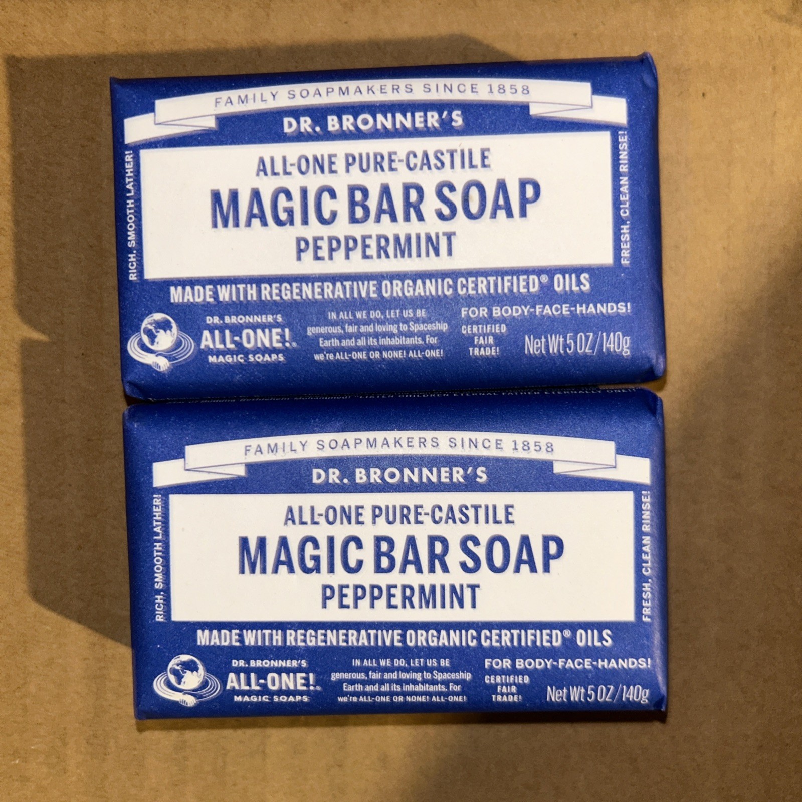 2 PACK – Dr Bronner’s All-One Hemp Peppermint Pure Castile Bar Soap 5 oz