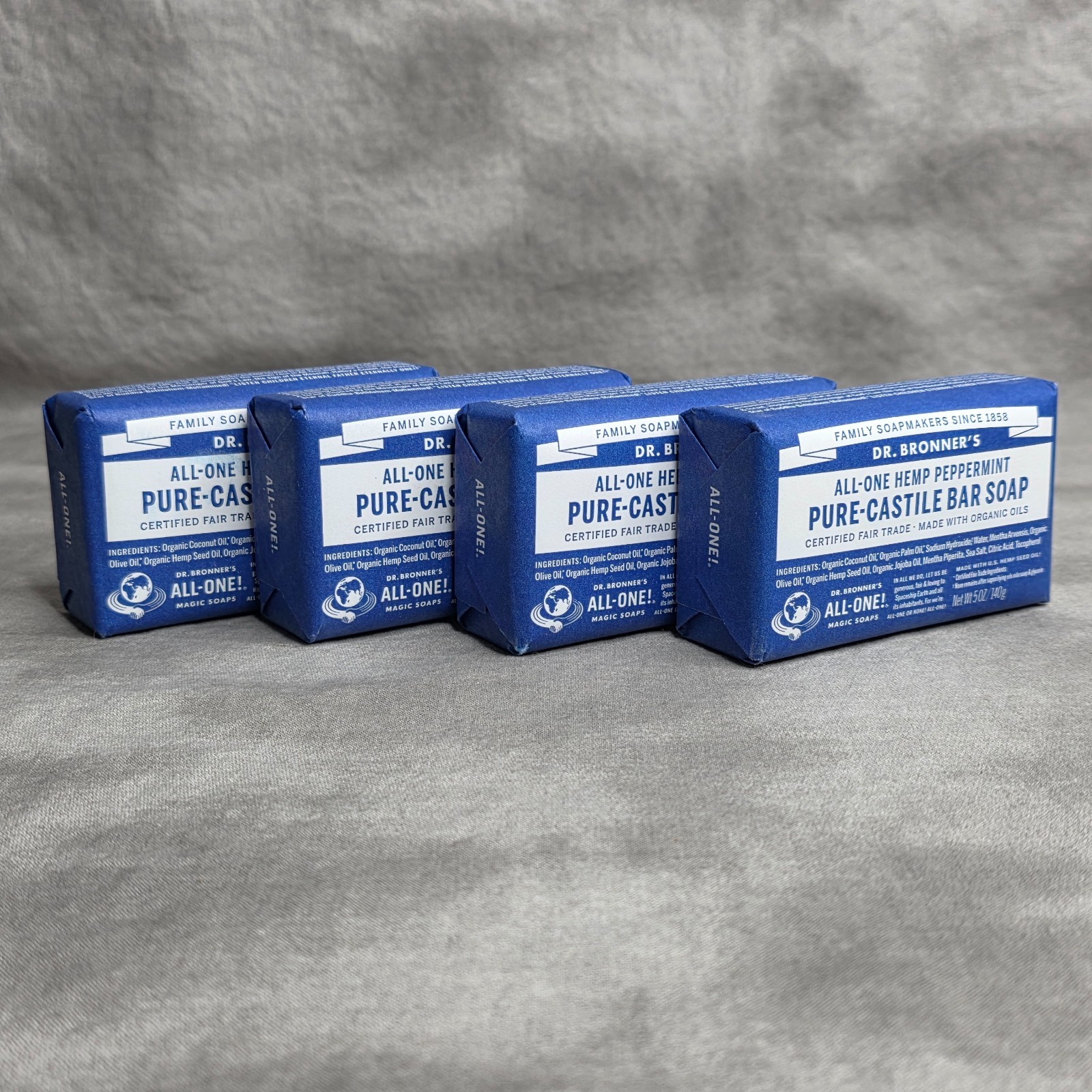 4 PACK-DR BRONNER’S Pure Castile Bar Soap Hemp Peppermint & Organic Oils 5oz