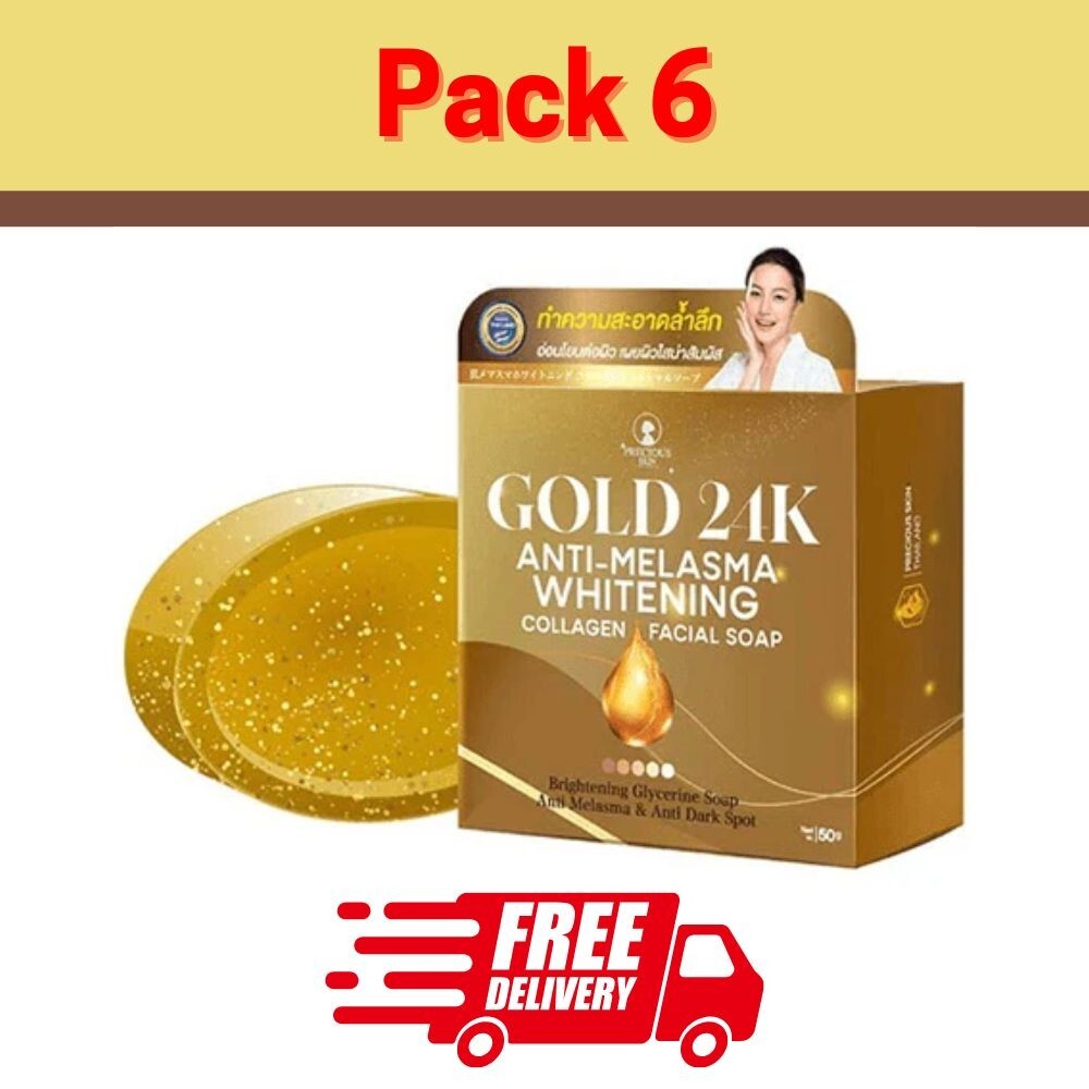 Precious Skin Gold 24K Anti-Melasma Whitening Collagen Facial Soap 50g 6x