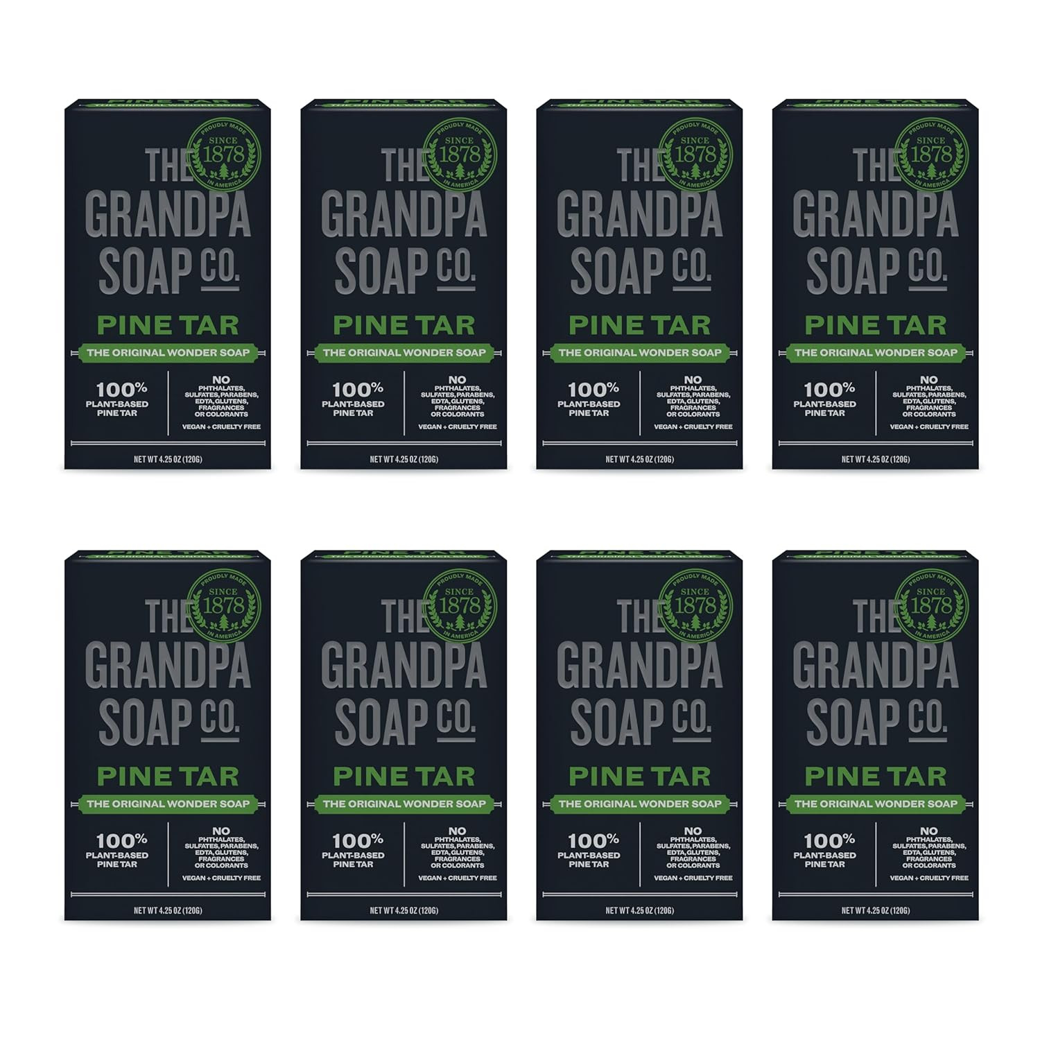 Pine Tar Bar Soap 4.25 oz 8 Pack 3 In 1 Cleanser For Face Body Hair Sensitive