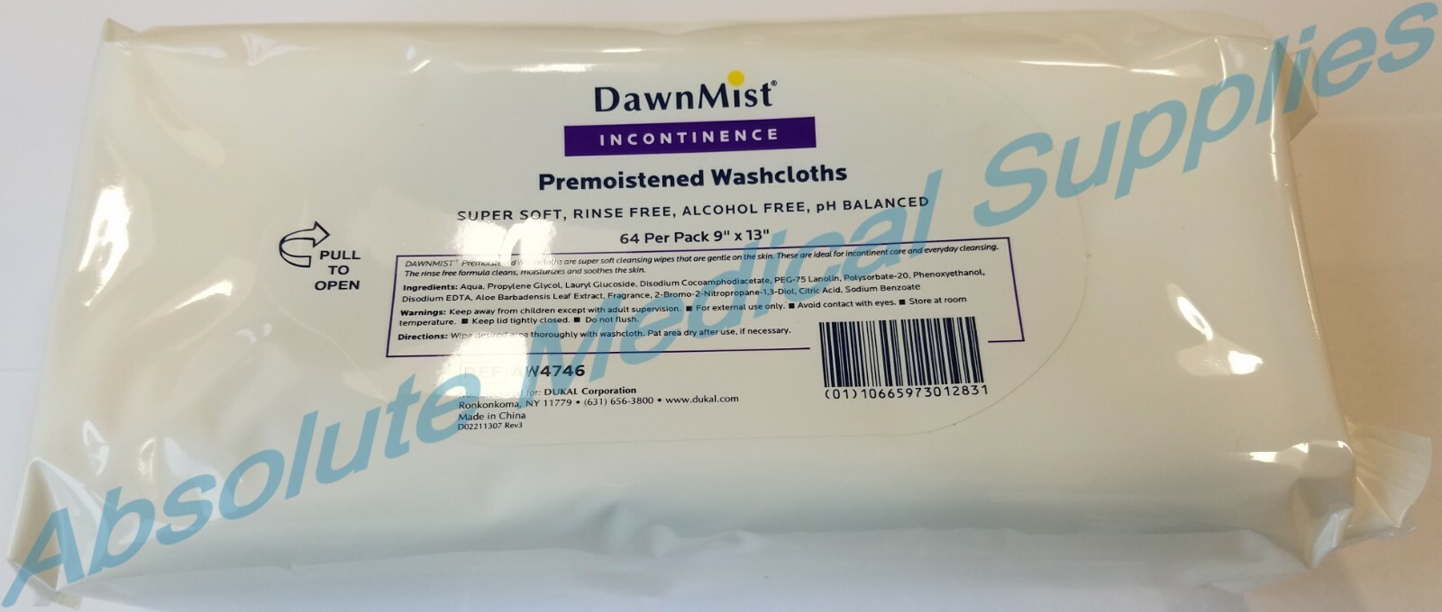 *128-Pieces* Dukal DawnMist Incontinence WashCloths 9″ x 13″ Wipes AW4746