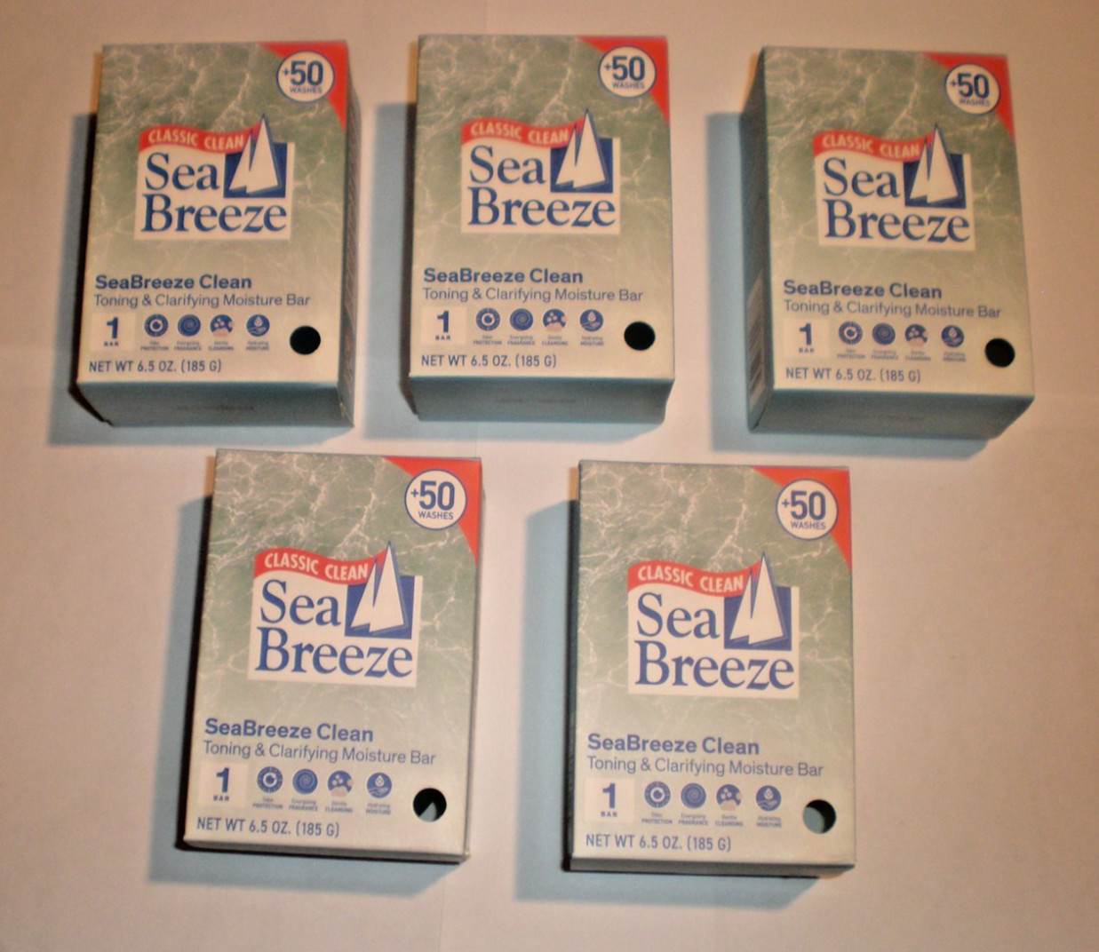 SEA BREEZE CLASSIC CLEAN TONING and CLARIFYING MOISTURE BAR SOAP LOT OF 5 BARS