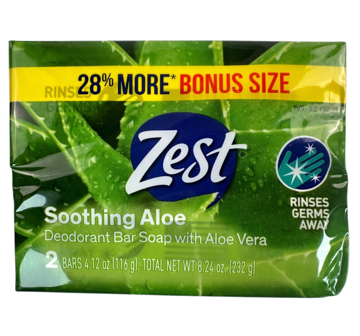 Zest Soap 4 x 2 Pack Soothing Aloe Vera 8 Bars Total 4.12 Oz Each Deodorant
