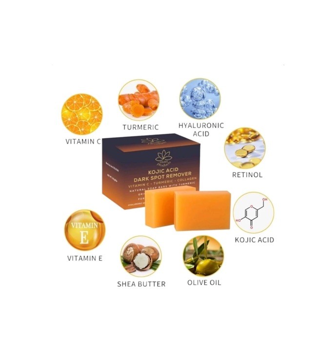 Kojic Acid Dark Spot Remover Soap Bars with Vitamin C Retinol, Collagen Turmeric