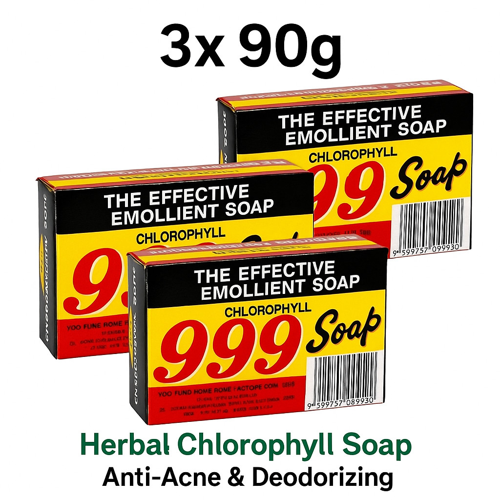 3x 999 Chlorophyll Herbal Soap 90g Anti-Acne Body Bar Made in Malaysia
