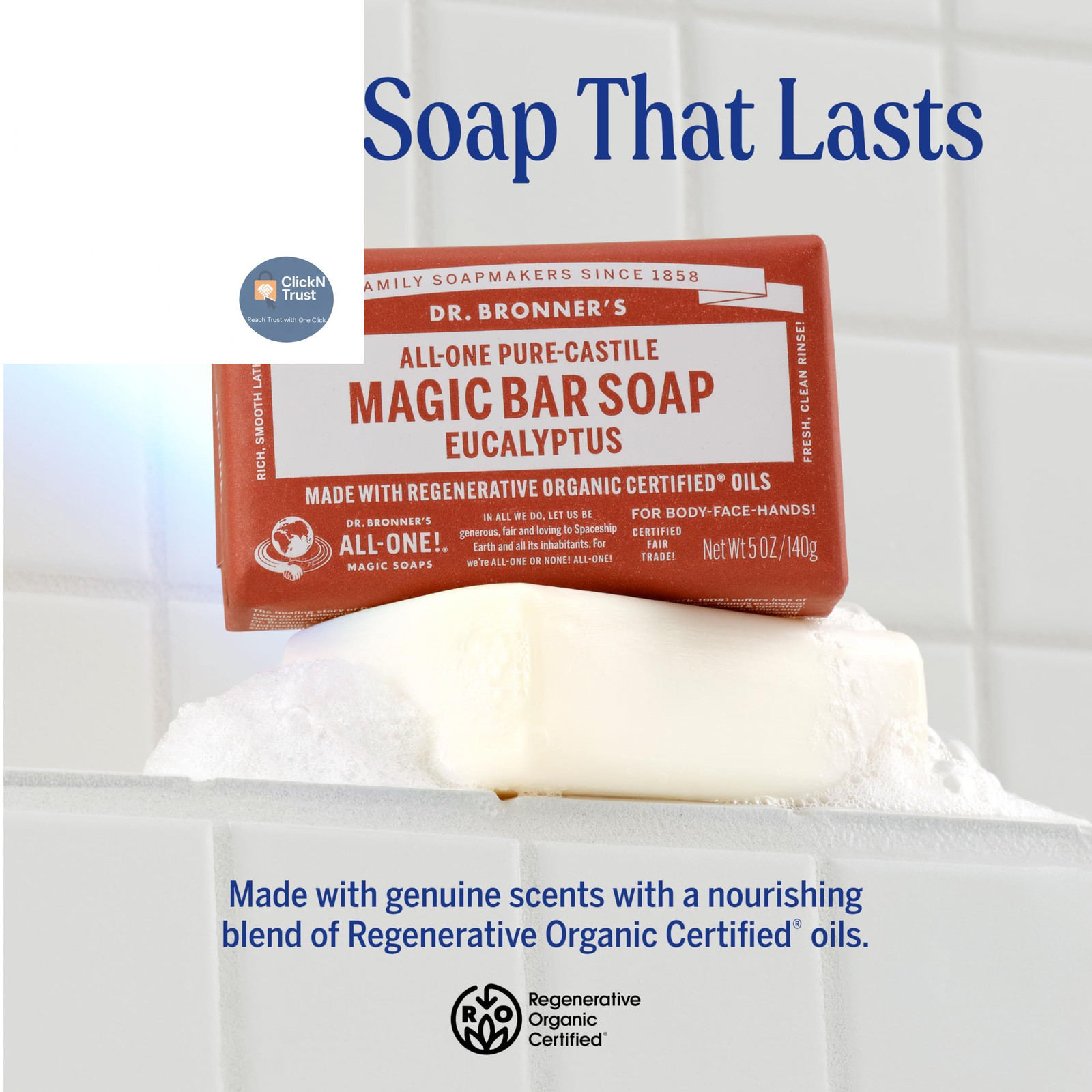 Dr. Bronner’s Pure-Castile Magic Bar Soaps – 5 Ounce (Pack of 2), Eucalyptus