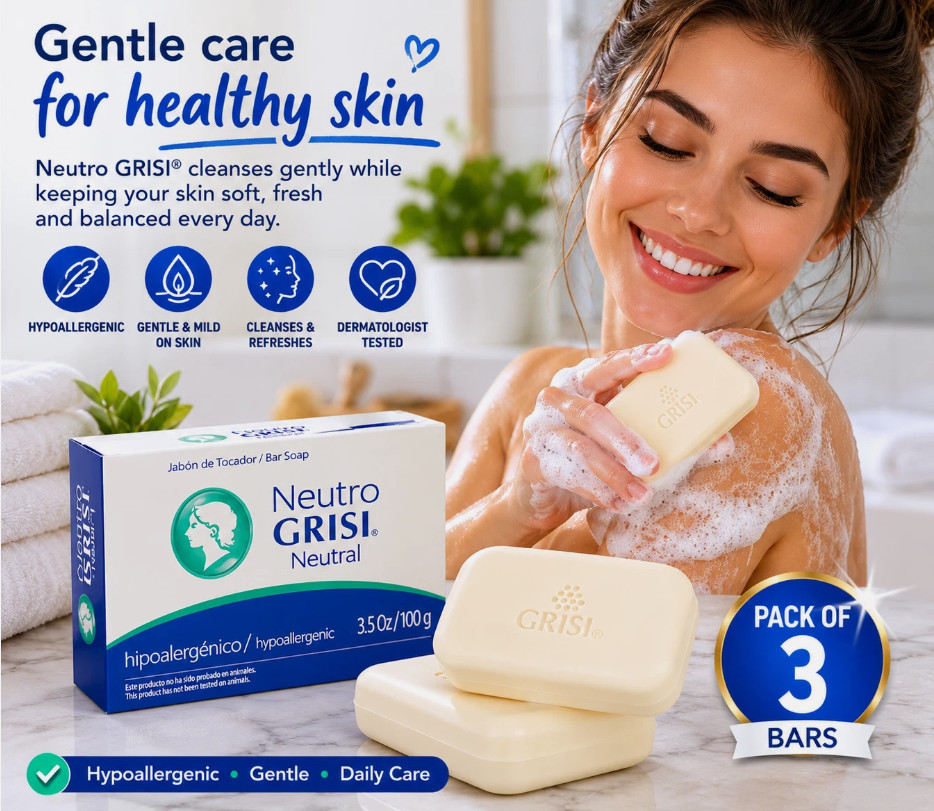 6 Pack Neutro Grisi Soap Hypoallergenic Bar 3.5oz Sensitive Skin Fragrance Free